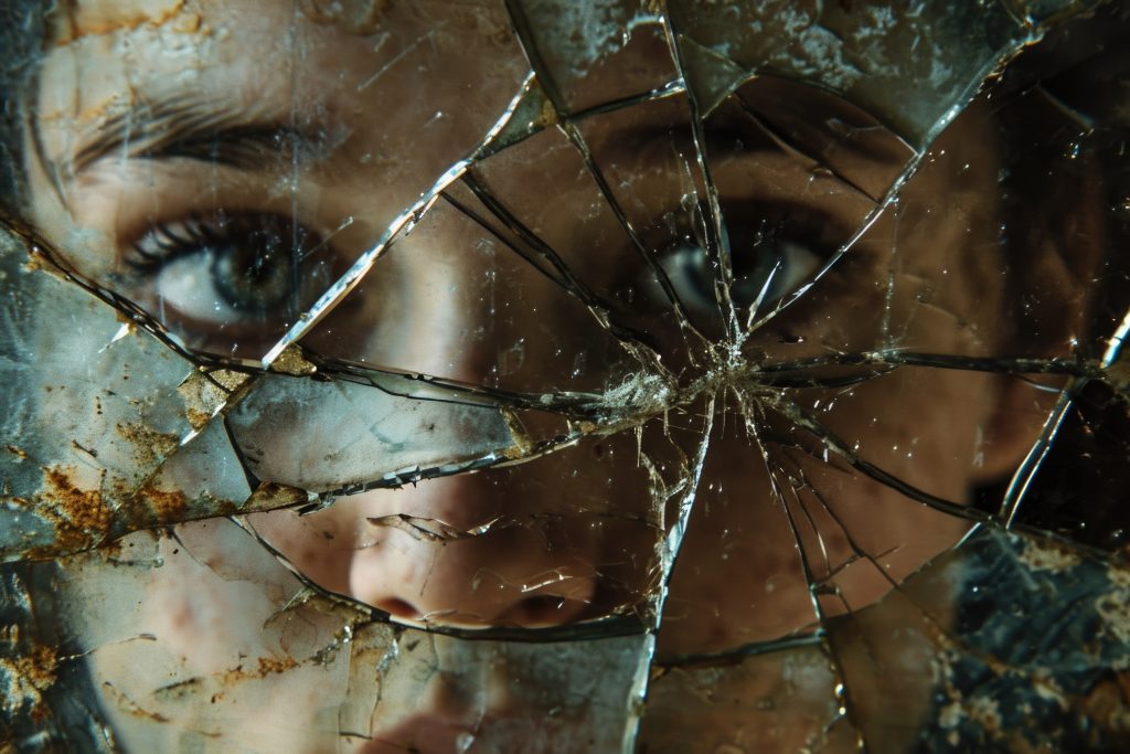 Glass Under Skin Healed Over In Chicago fractured mirror reflecting distorted images capturing warped perceptions that arise from history injustice prejudice 2